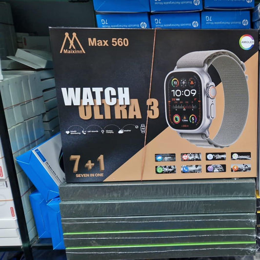 Maixinn Max 560 Watch Ultra 3 Smart Watch - 7+1 Straps AMOLED Display | Health Monitoring | Wireless Charging | HZKart