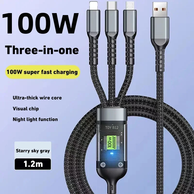 3 in 1 100W fast charging cable