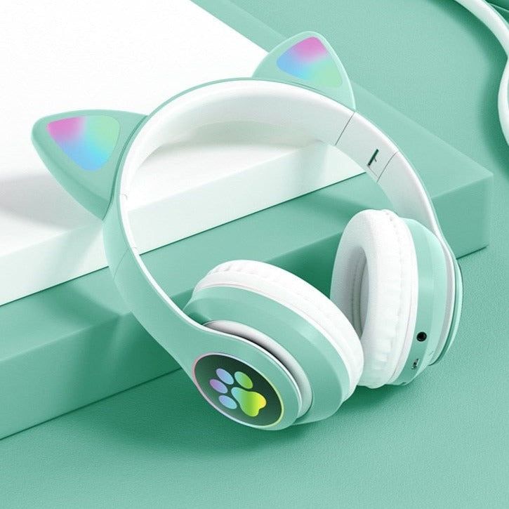 STN-28 RGB Cat Ear Wireless Bluetooth Headphones with LED Lights & Mic | Gaming Headset for Kids & Girls