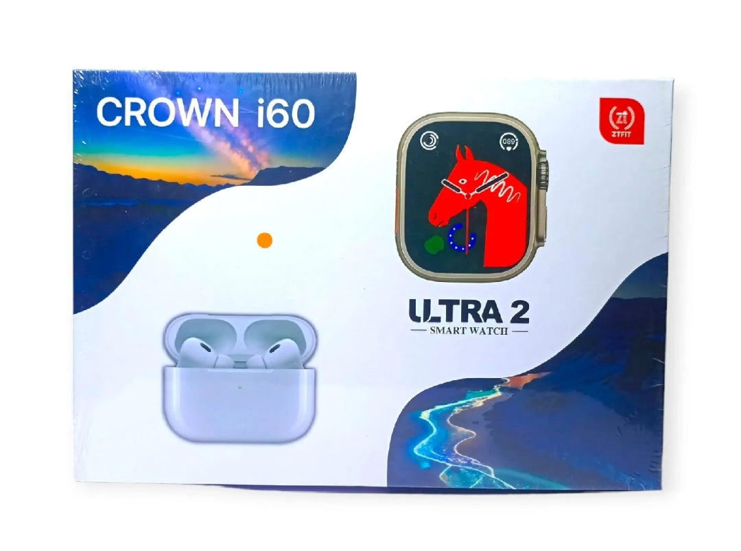 Crown i60 Ultra 2 Smart Watch with AirPods & 7 Straps | ZTFIT Bluetooth Calling, Heart Rate, SpO2 | Best Smart Watch Pakistan | hzkart.com