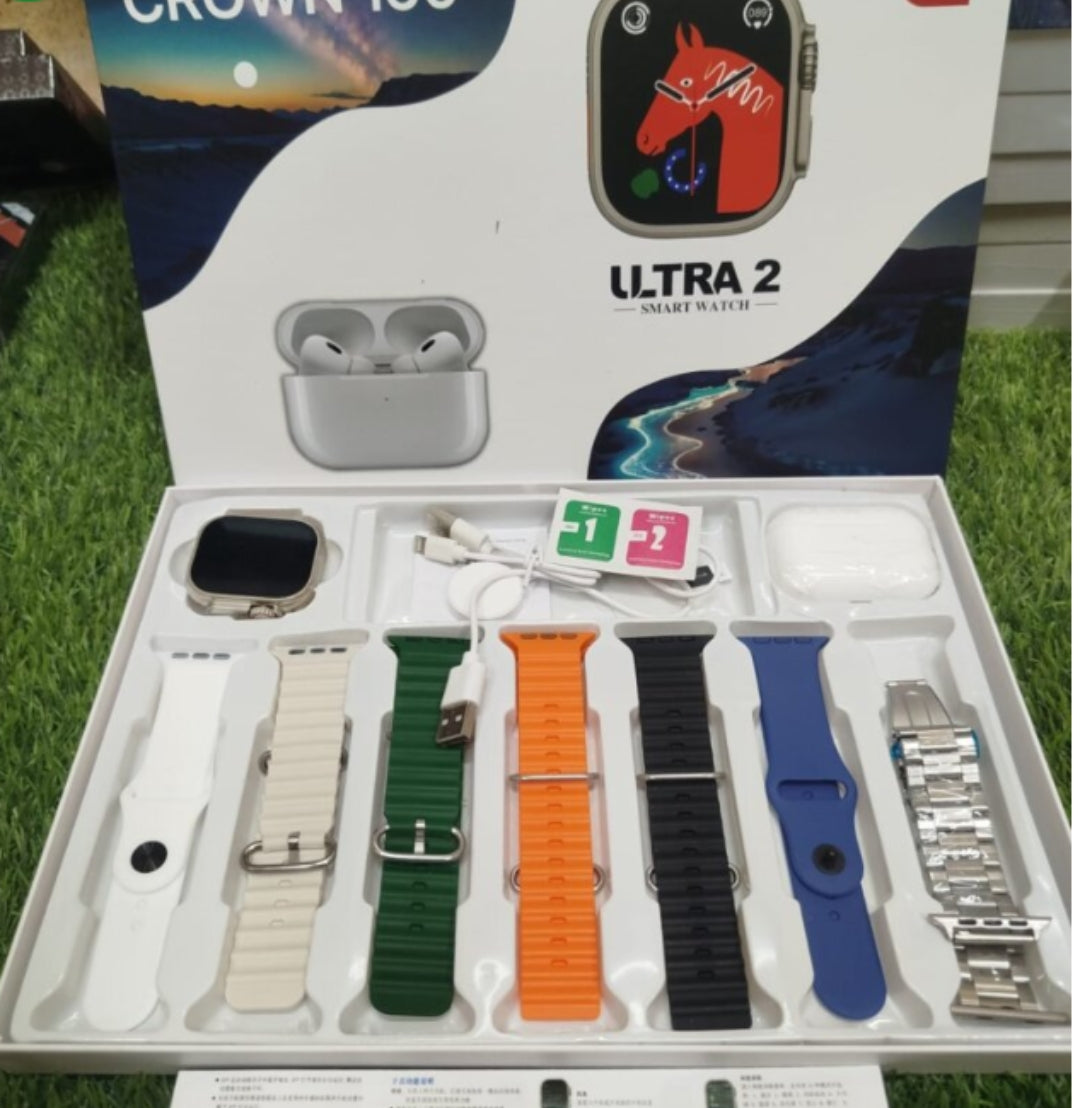 Crown i60 Ultra 2 Smart Watch with AirPods & 7 Straps | ZTFIT Bluetooth Calling, Heart Rate, SpO2 | Best Smart Watch Pakistan | hzkart.com
