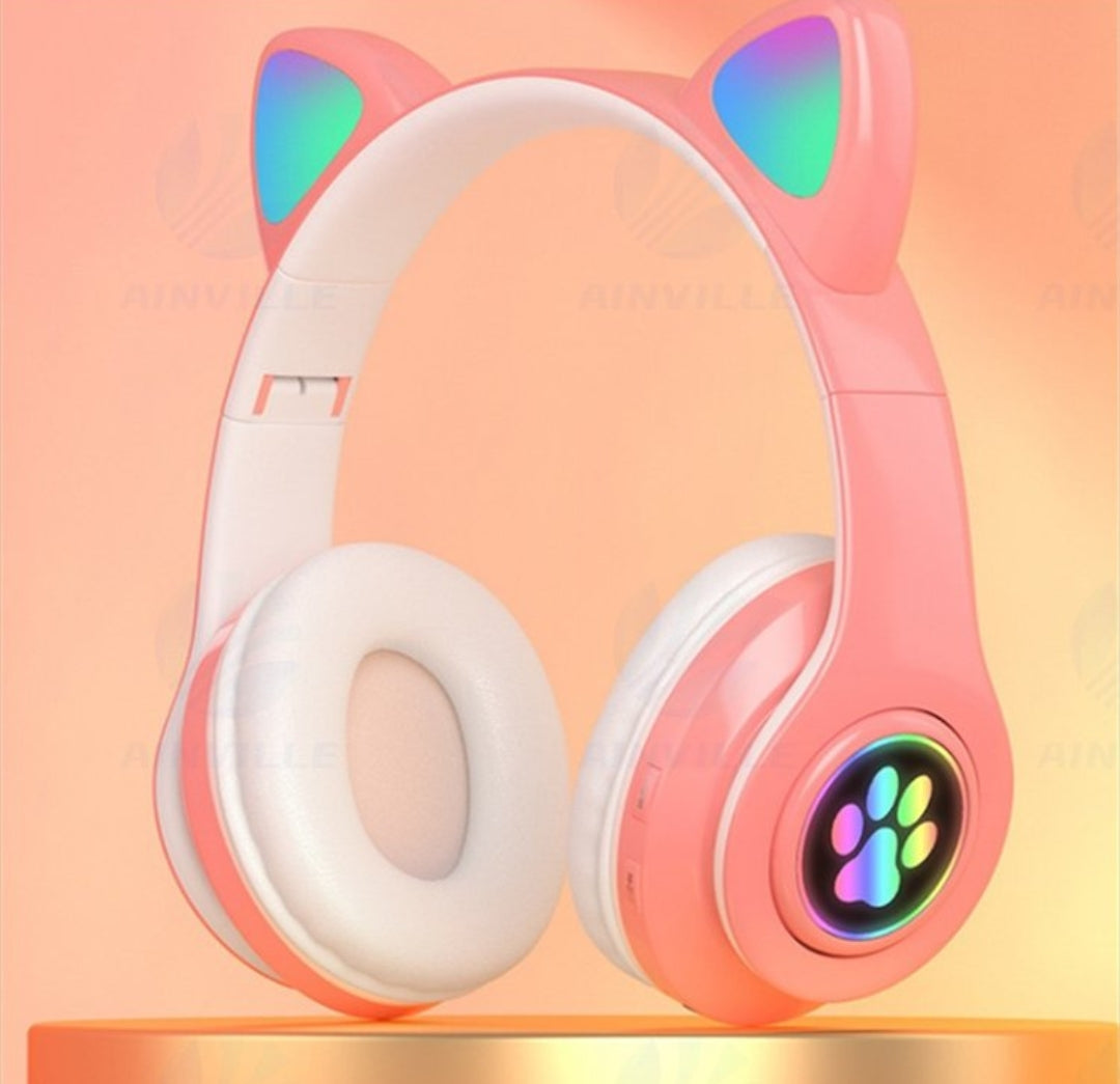 STN-28 RGB Cat Ear Wireless Bluetooth Headphones with LED Lights & Mic | Gaming Headset for Kids & Girls