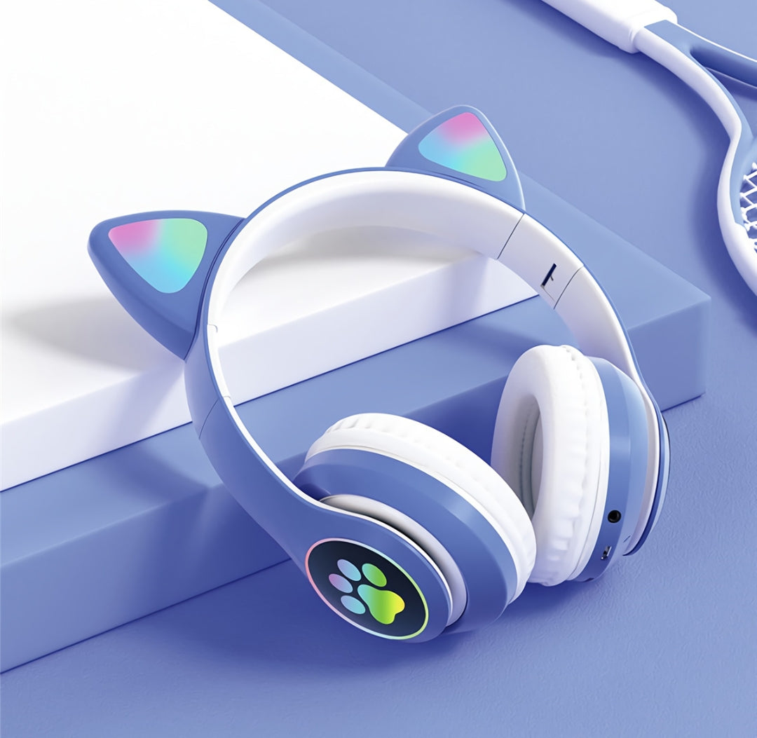 STN-28 RGB Cat Ear Wireless Bluetooth Headphones with LED Lights & Mic | Gaming Headset for Kids & Girls