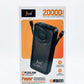J-Cell Power Bank 20000mAh | 22.5W PD Fast Charger | Type-C & Micro Built-in Cables | Model J-123