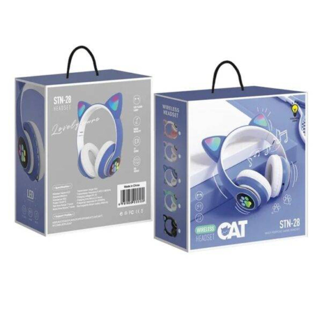 STN-28 RGB Cat Ear Wireless Bluetooth Headphones with LED Lights & Mic | Gaming Headset for Kids & Girls