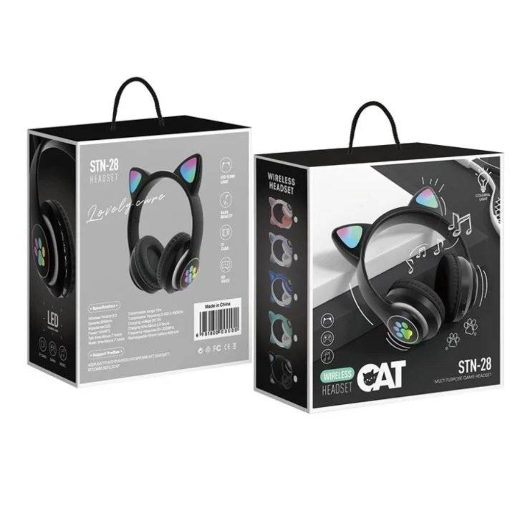 STN-28 RGB Cat Ear Wireless Bluetooth Headphones with LED Lights & Mic | Gaming Headset for Kids & Girls